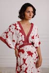 Shop_Pallavi Kandoi_Maroon 100% Viscose Rayon Print Floral V-neck Kaftan _Online_at_Aza_Fashions