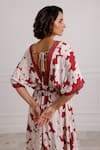 Pallavi Kandoi_Maroon 100% Viscose Rayon Print Floral V-neck Kaftan _at_Aza_Fashions