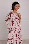 Buy_Pallavi Kandoi_Maroon 60% Cotton Print Floral Round A-line Dress _Online_at_Aza_Fashions