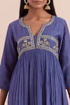 Priya Chaudhary_Blue Soft Chanderi Embroidered Floral Notched Round Yoke Kurta _at_Aza_Fashions