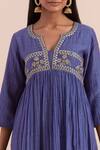 Shop_Priya Chaudhary_Blue Soft Chanderi Embroidered Floral Notched Round Yoke Kurta With Pant _Online_at_Aza_Fashions