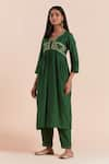 Buy_Priya Chaudhary_Green Soft Chanderi Embroidered Floral Notched Round Yoke A-line Kurta _at_Aza_Fashions