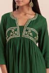 Priya Chaudhary_Green Soft Chanderi Embroidered Floral Notched Round Yoke A-line Kurta _at_Aza_Fashions