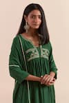 Shop_Priya Chaudhary_Green Soft Chanderi Embroidered Floral Notched Round Yoke A-line Kurta 