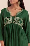 Shop_Priya Chaudhary_Green Soft Chanderi Embroidered Floral Notched Round Yoke A-line Kurta With Pant _Online_at_Aza_Fashions