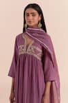 Buy_Priya Chaudhary_Purple Soft Chanderi Embroidered Floral Notched Round Pleated Waist Kurta 