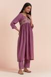 Priya Chaudhary_Purple Soft Chanderi Embroidered Floral Notched Pleated Waist Kurta With Pant _Online_at_Aza_Fashions