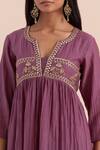 Shop_Priya Chaudhary_Purple Soft Chanderi Embroidered Floral Notched Pleated Waist Kurta With Pant _Online_at_Aza_Fashions