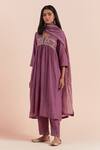 Buy_Priya Chaudhary_Purple Soft Chanderi Embroidered Floral Notched Pleated Waist Kurta With Pant 