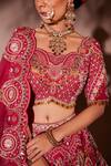 Chaashni By Maansi And Ketan_Pink Organza, Net Pearls, Mirrors, Sequins Embroidered Bridal Lehenga Set _Online_at_Aza_Fashions