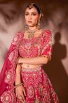 Buy_Chaashni By Maansi And Ketan_Pink Organza, Net Pearls, Mirrors, Sequins Embroidered Bridal Lehenga Set _Online_at_Aza_Fashions