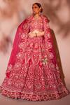 Shop_Chaashni By Maansi And Ketan_Pink Organza, Net Pearls, Mirrors, Sequins Embroidered Bridal Lehenga Set _Online_at_Aza_Fashions