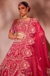 Chaashni By Maansi And Ketan_Pink Organza, Net Pearls, Mirrors, Sequins Embroidered Bridal Lehenga Set _at_Aza_Fashions