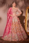 Buy_Chaashni by Maansi and Ketan_Orange Organza Embroidered Resham Leaf Paisley Floral Bridal Lehenga Set _at_Aza_Fashions