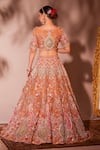 Shop_Chaashni by Maansi and Ketan_Orange Organza Embroidered Resham Leaf Paisley Floral Bridal Lehenga Set _at_Aza_Fashions