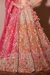 Chaashni by Maansi and Ketan_Orange Organza Embroidered Resham Leaf Paisley Floral Bridal Lehenga Set _Online_at_Aza_Fashions