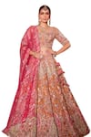 Buy_Chaashni by Maansi and Ketan_Orange Organza Embroidered Resham Leaf Paisley Floral Bridal Lehenga Set _Online_at_Aza_Fashions