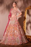 Shop_Chaashni by Maansi and Ketan_Orange Organza Embroidered Resham Leaf Paisley Floral Bridal Lehenga Set _Online_at_Aza_Fashions