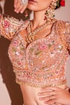 Shop_Chaashni by Maansi and Ketan_Orange Organza Embroidered Resham Leaf Paisley Floral Bridal Lehenga Set 