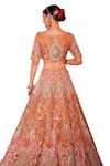 Chaashni by Maansi and Ketan_Orange Organza Embroidered Resham Leaf Paisley Floral Bridal Lehenga Set _Online