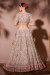 Shop_Chaashni by Maansi and Ketan_Green Organza Embroidered Resham V-neck Floral Mirror Work Bridal Lehenga Set _at_Aza_Fashions