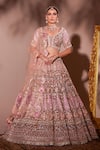 Buy_Chaashni by Maansi and Ketan_Beige Organza Embroidered Resham Geometric Floral Mirror Work Bridal Lehenga Set _at_Aza_Fashions