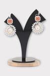Shop_Zaza By Somya_Pink Cut Work, Diamonds Poised Clear Polki Studded Earrings _at_Aza_Fashions