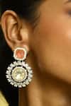 Zaza By Somya_Pink Cut Work, Diamonds Poised Clear Polki Studded Earrings _Online_at_Aza_Fashions