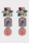 Shop_Zaza By Somya_Multi Color Stones Eloquent Studded Floral Earrings _at_Aza_Fashions