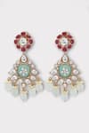 Shop_Zaza By Somya_Pink Kundan Capturing Floral Polki Studded Dangler Earrings _at_Aza_Fashions