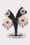 Shop_Zaza By Somya_Red Beads, Stones, Diamonds Luxuriously Floral Swirl Kundan Studded Earrings _at_Aza_Fashions