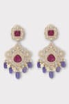 Buy_Zaza By Somya_Red Beads, Stones, Diamonds Luxuriously Floral Swirl Kundan Studded Earrings _Online_at_Aza_Fashions