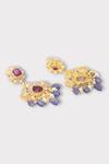 Shop_Zaza By Somya_Red Beads, Stones, Diamonds Luxuriously Floral Swirl Kundan Studded Earrings _Online_at_Aza_Fashions