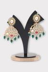 Shop_Zaza By Somya_Green Stones, Beads, Diamonds Evoke Swirl Polki Studded Earrings _at_Aza_Fashions