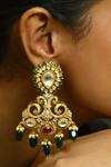 Zaza By Somya_Green Stones, Beads, Diamonds Evoke Swirl Polki Studded Earrings _Online_at_Aza_Fashions