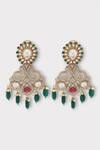 Buy_Zaza By Somya_Green Stones, Beads, Diamonds Evoke Swirl Polki Studded Earrings _Online_at_Aza_Fashions