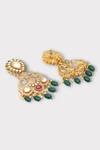 Shop_Zaza By Somya_Green Stones, Beads, Diamonds Evoke Swirl Polki Studded Earrings _Online_at_Aza_Fashions