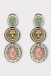 Shop_Zaza By Somya_Green Stones Llioness Carved Studded Earrings _at_Aza_Fashions