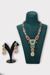 Buy_Zaza By Somya_Multi Color Stone Sheen Geometric Studded Long Necklace Set _at_Aza_Fashions