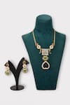 Shop_Zaza By Somya_Multi Color Stone Adorn Floral Geometric Studded Necklace Set _Online_at_Aza_Fashions