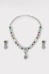 Buy_Zaza By Somya_Multi Color Stone Opulent Drop Studded Necklace Set _at_Aza_Fashions