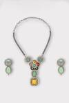 Buy_Zaza By Somya_Multi Color Stone Exquisite Floral Studded Pendant Necklace Set _at_Aza_Fashions