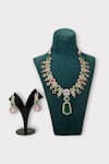 Shop_Zaza By Somya_Multi Color Stone Cherish Geometric Studded Necklace Set _at_Aza_Fashions