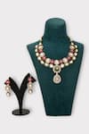 Shop_Zaza By Somya_Pink Kundan Floral Geometric Polki Studded Necklace Set _at_Aza_Fashions