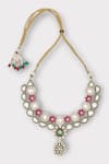 Zaza By Somya_Pink Kundan Floral Geometric Polki Studded Necklace Set _at_Aza_Fashions