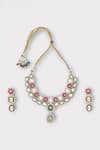 Buy_Zaza By Somya_Pink Kundan Floral Geometric Polki Studded Necklace Set 