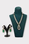 Shop_Zaza By Somya_Green Kundan Paeterre Polki Drop Pattern Necklace Set _at_Aza_Fashions