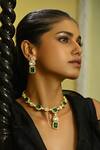 Buy_Zaza By Somya_Green Faux Diamond Coterie Synthetic Emerald Studded Necklace Set _at_Aza_Fashions