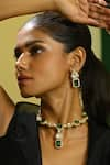 Zaza By Somya_Green Faux Diamond Coterie Synthetic Emerald Studded Necklace Set _Online_at_Aza_Fashions