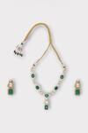 Shop_Zaza By Somya_Green Faux Diamond Coterie Synthetic Emerald Studded Necklace Set _Online_at_Aza_Fashions